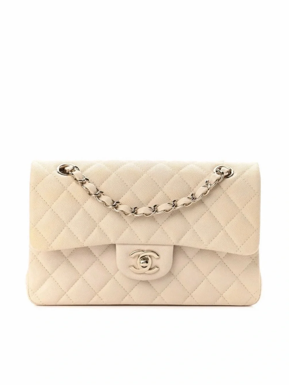 CHANEL Caviar Classic Flap in cream color